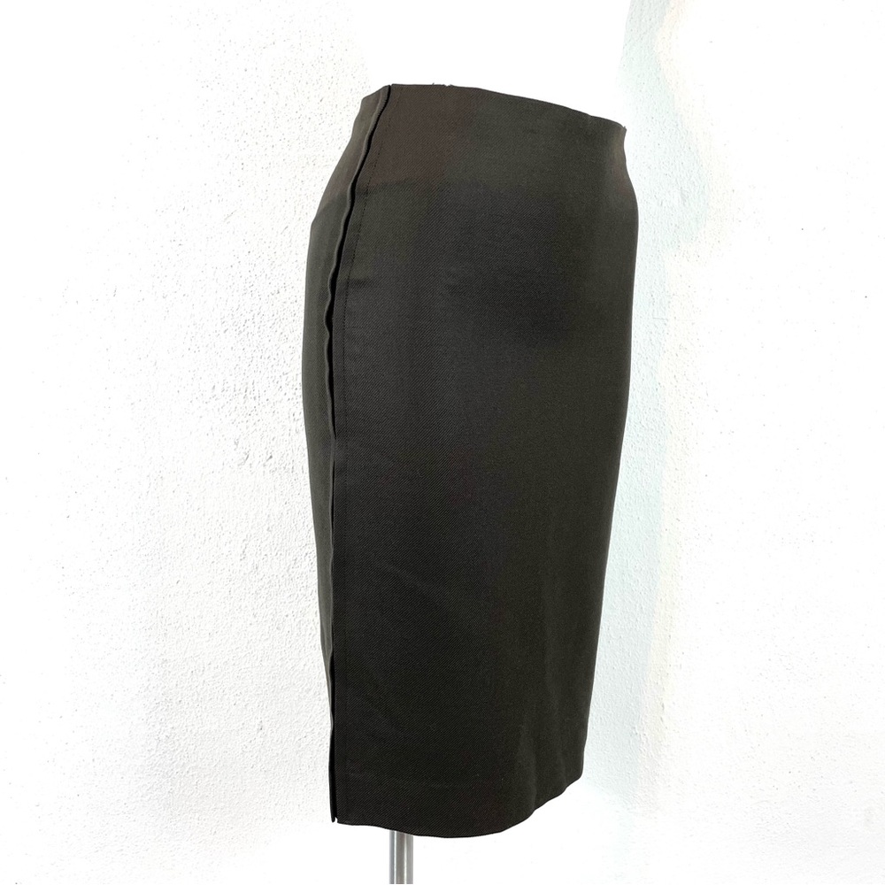 Club Monaco Khaki Green Lightweight Wool Pencil Skirt Side Pleat Detail Size 0